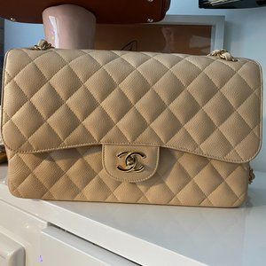 SOLD - Beige Jumbo Chanel Double Flap GHW